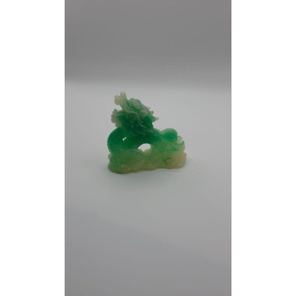 Green Jade Dragon Figurine Carved Chinese Feng Shui Lucky Decor